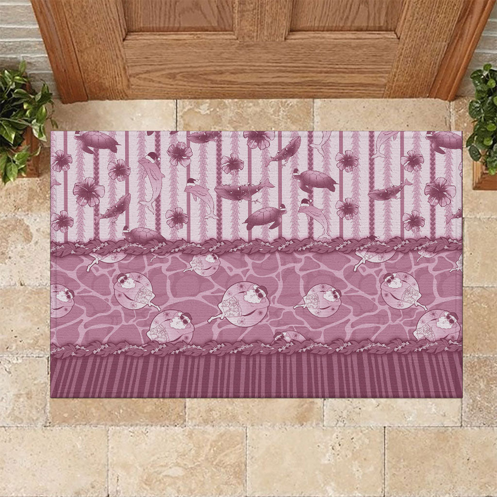Hawaii Christmas In July Rubber Doormat Dusty Pink Mele Kalikimaka Sea Animals DT05 Pink - Polynesian Pride