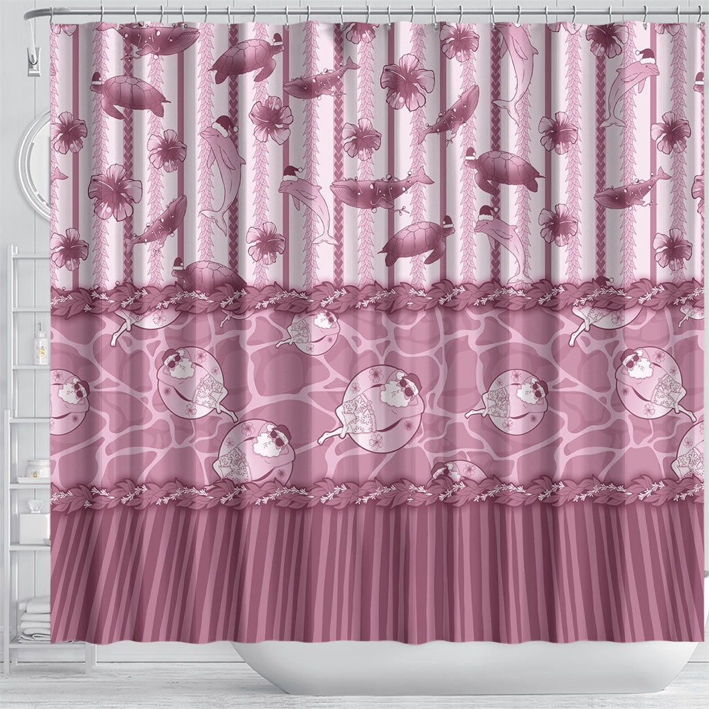 Hawaii Christmas In July Shower Curtain Dusty Pink Mele Kalikimaka Sea Animals DT05 - Polynesian Pride