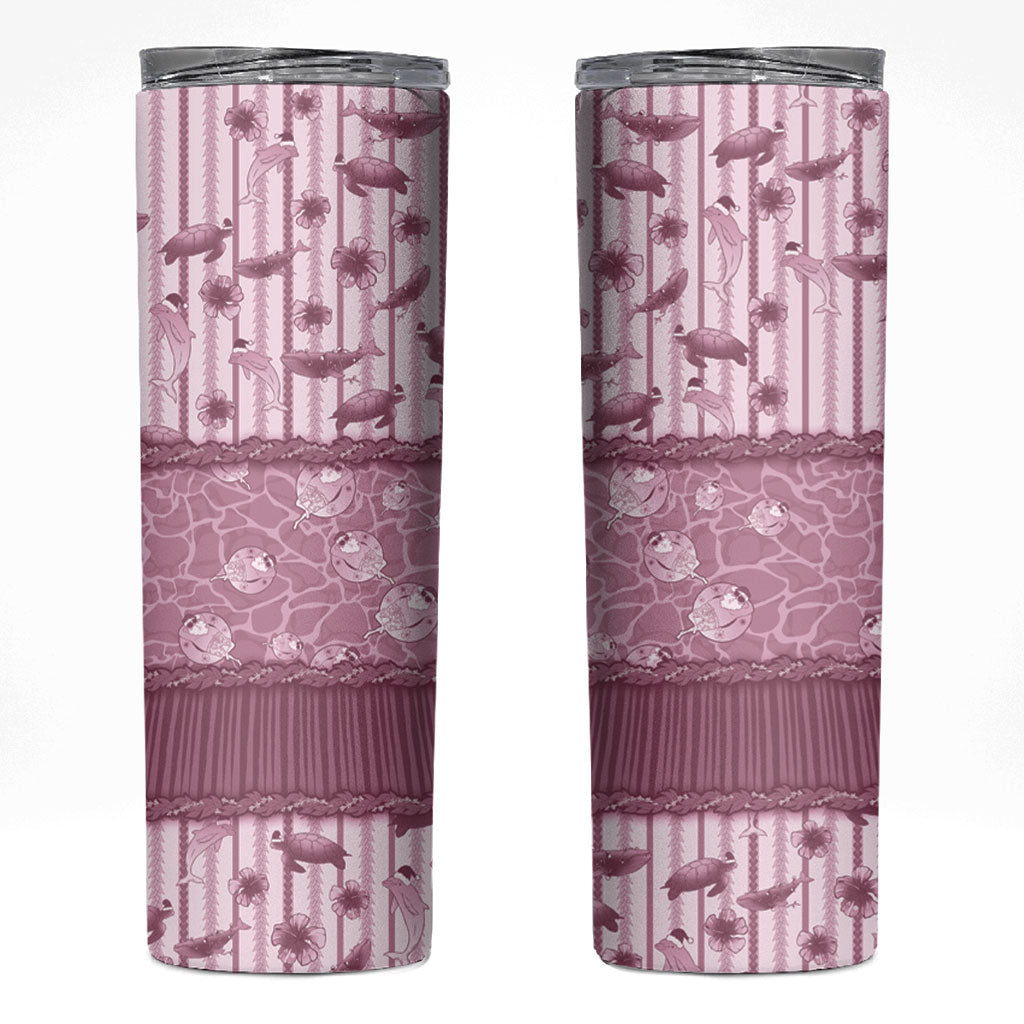 Hawaii Christmas In July Skinny Tumbler Dusty Pink Mele Kalikimaka Sea Animals DT05 Pink - Polynesian Pride