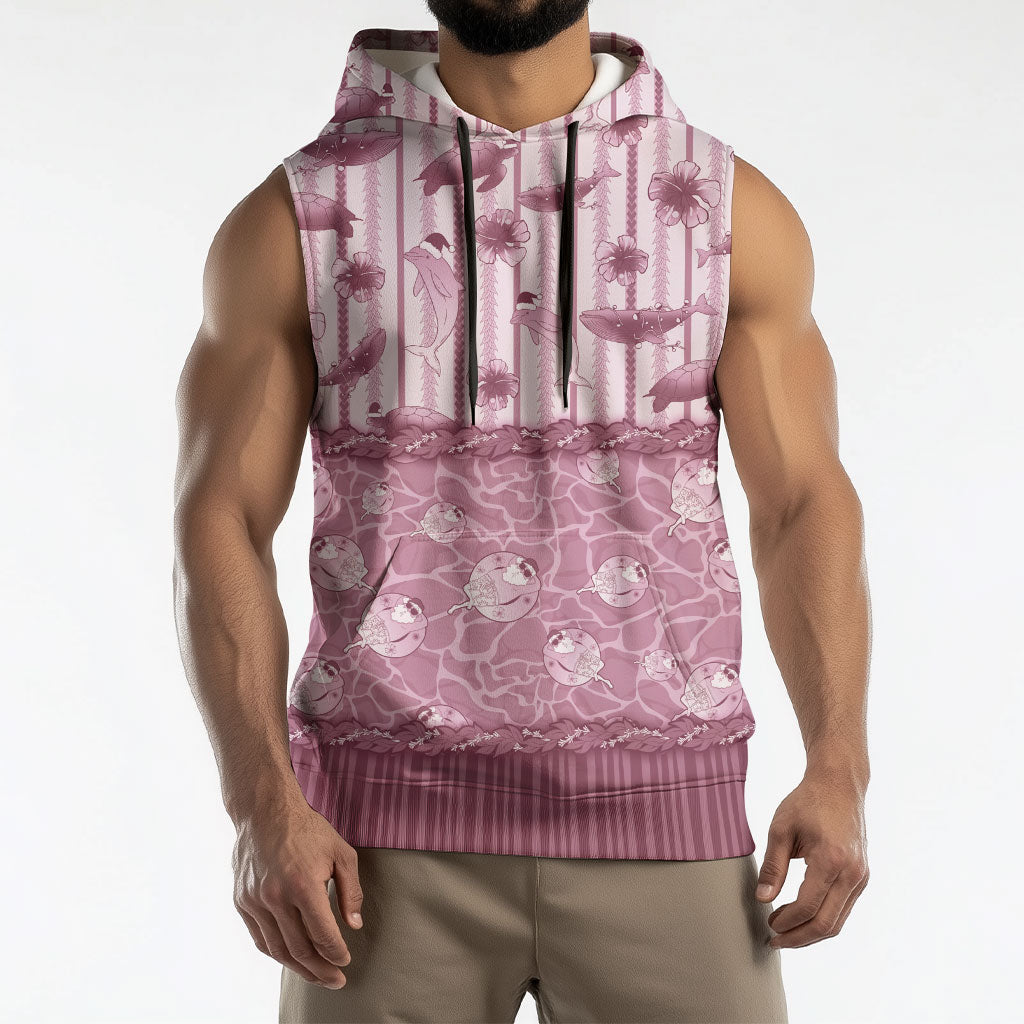 Hawaii Christmas In July Sleeveless Hoodie Dusty Pink Mele Kalikimaka Sea Animals DT05 - Polynesian Pride