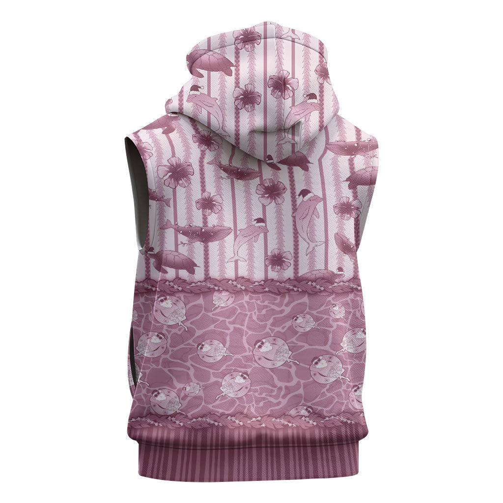 Hawaii Christmas In July Sleeveless Zip Hoodie Dusty Pink Mele Kalikimaka Sea Animals DT05 - Polynesian Pride