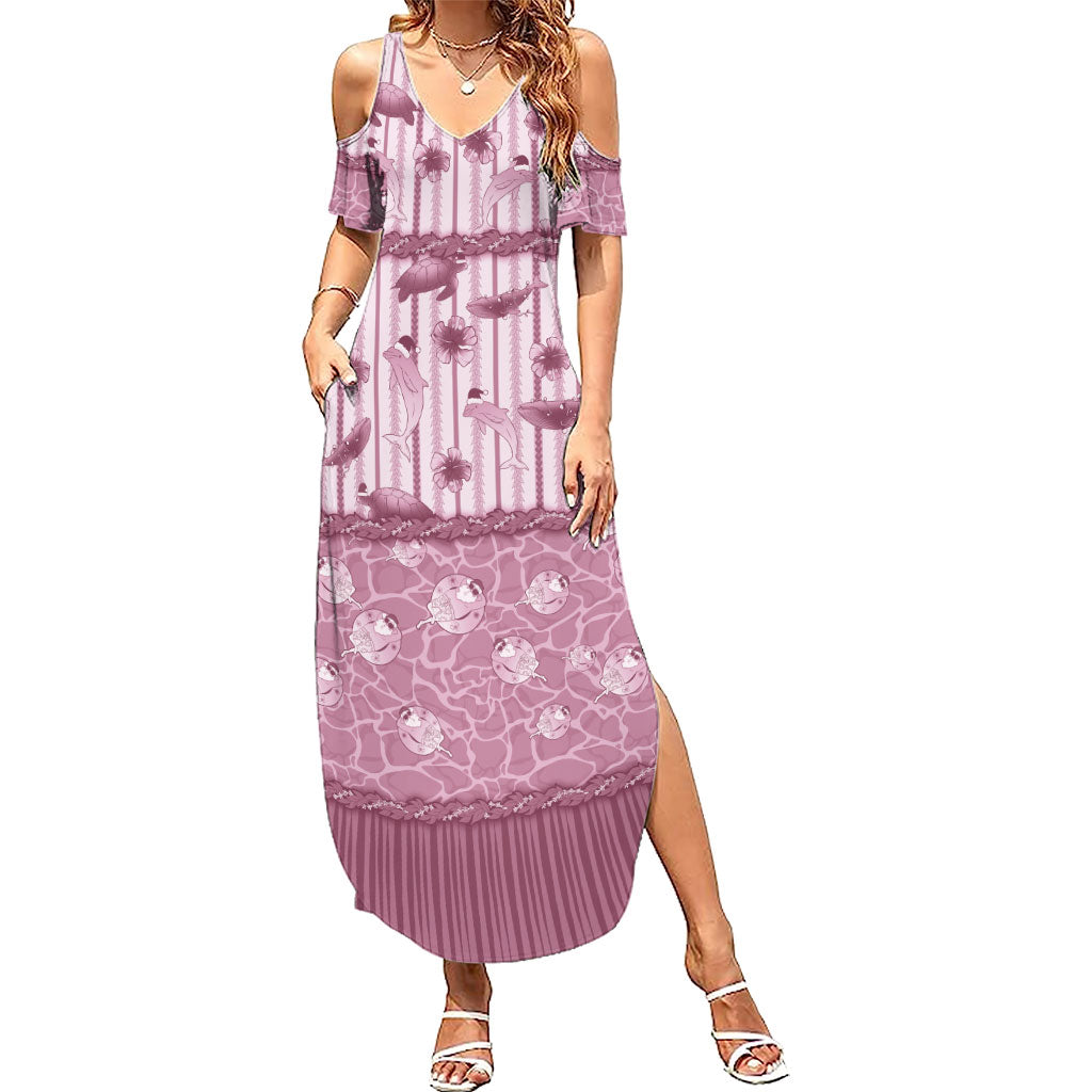 Hawaii Christmas In July Summer Maxi Dress Dusty Pink Mele Kalikimaka Sea Animals DT05 Women Pink - Polynesian Pride