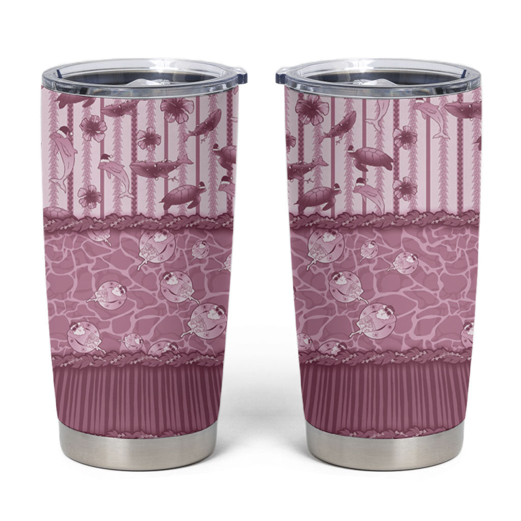 Hawaii Christmas In July Tumbler Cup Dusty Pink Mele Kalikimaka Sea Animals DT05 Pink - Polynesian Pride