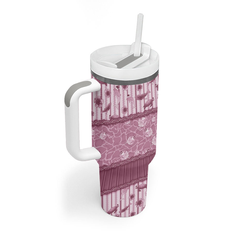 Hawaii Christmas In July Tumbler With Handle Dusty Pink Mele Kalikimaka Sea Animals DT05 - Polynesian Pride
