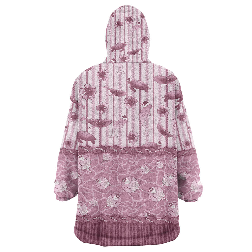 Hawaii Christmas In July Wearable Blanket Hoodie Dusty Pink Mele Kalikimaka Sea Animals DT05 - Polynesian Pride