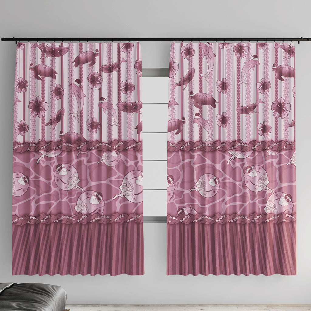 Hawaii Christmas In July Window Curtain Dusty Pink Mele Kalikimaka Sea Animals DT05 With Hooks Pink - Polynesian Pride
