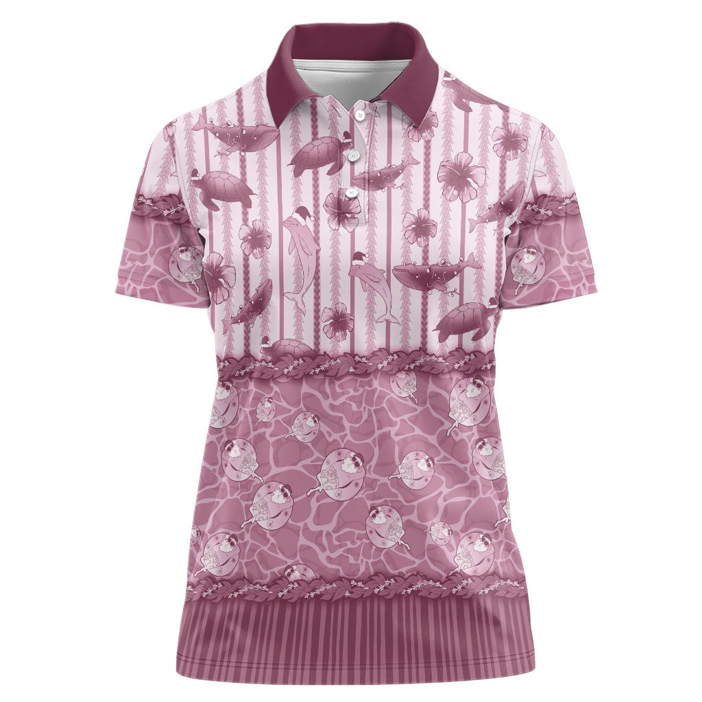 Hawaii Christmas In July Women Polo Shirt Dusty Pink Mele Kalikimaka Sea Animals DT05 Female Pink - Polynesian Pride