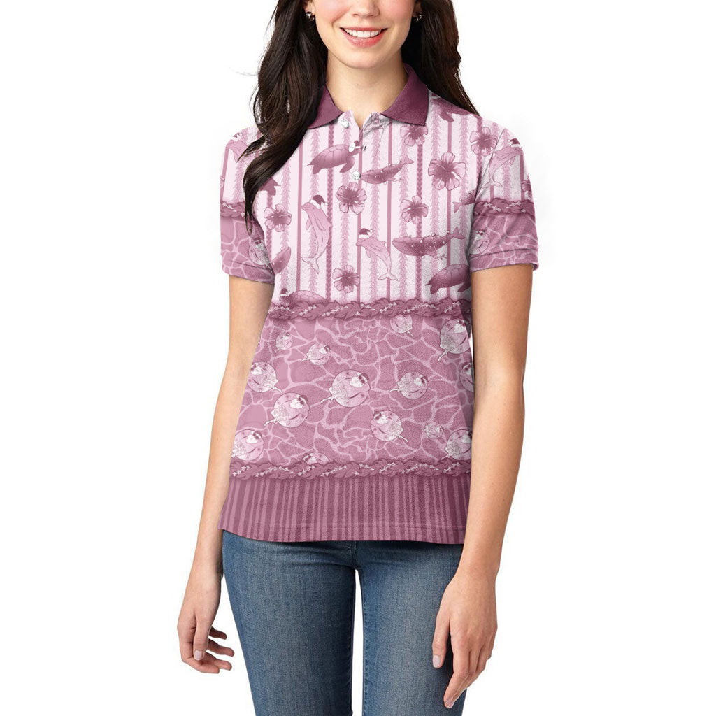 Hawaii Christmas In July Women Polo Shirt Dusty Pink Mele Kalikimaka Sea Animals DT05 - Polynesian Pride