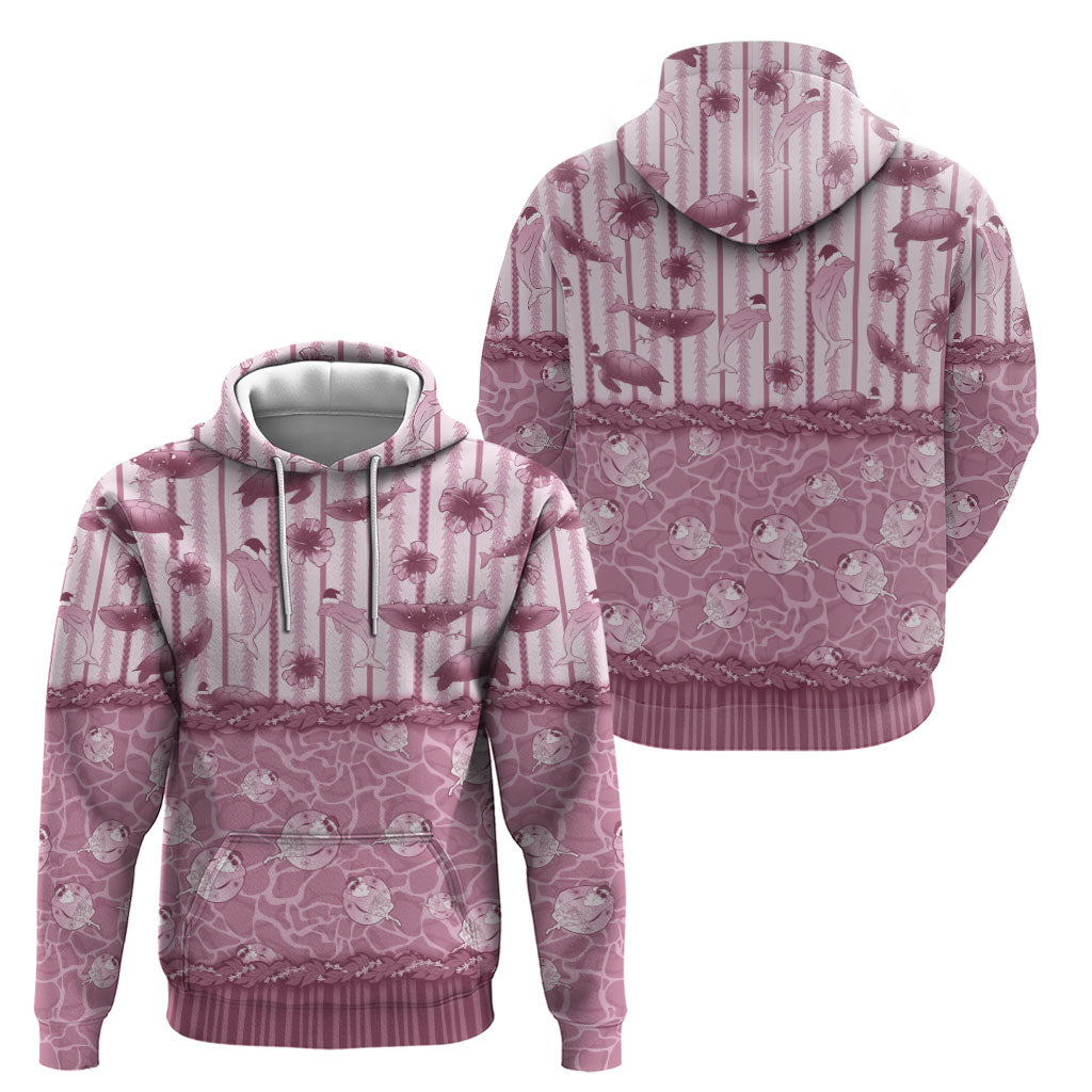 Hawaii Christmas In July Zip Hoodie Dusty Pink Mele Kalikimaka Sea Animals DT05 - Polynesian Pride
