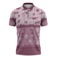 Hawaii Christmas In July Zipper Polo Shirt Dusty Pink Mele Kalikimaka Sea Animals DT05 Pink - Polynesian Pride