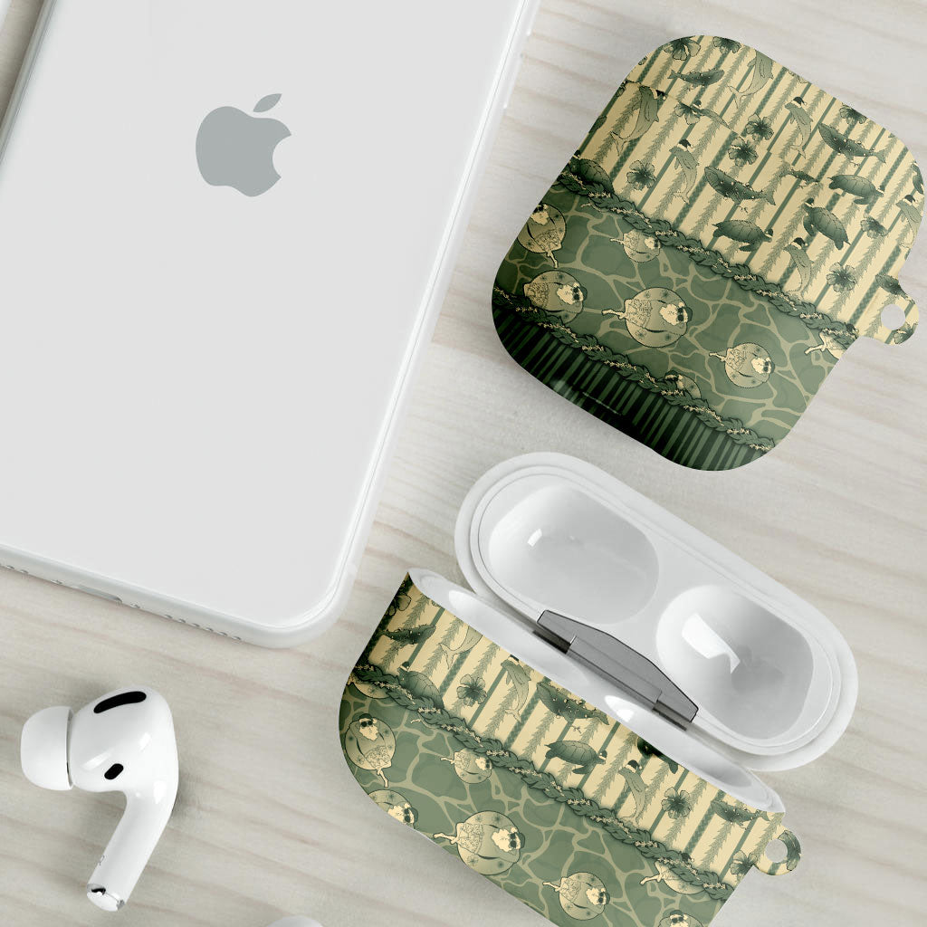 Hawaii Christmas In July AirPods Case Olive Green Mele Kalikimaka Sea Animals