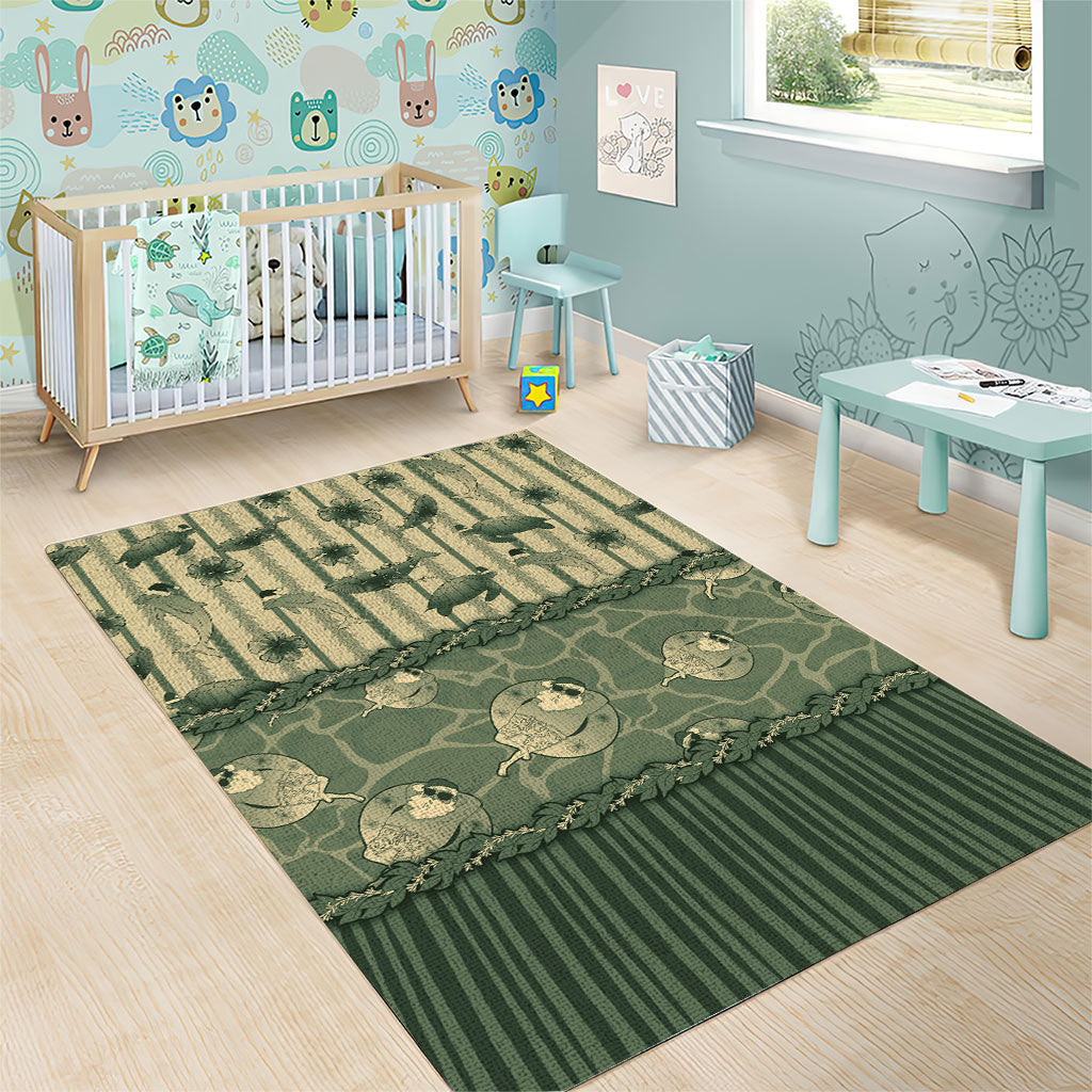 Hawaii Christmas In July Area Rug Olive Green Mele Kalikimaka Sea Animals