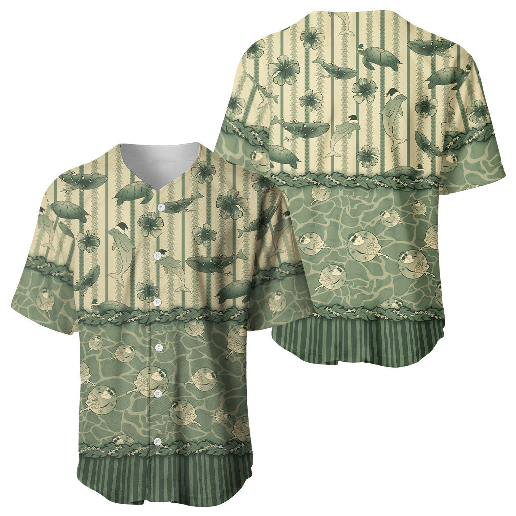 Hawaii Christmas In July Baseball Jersey Olive Green Mele Kalikimaka Sea Animals