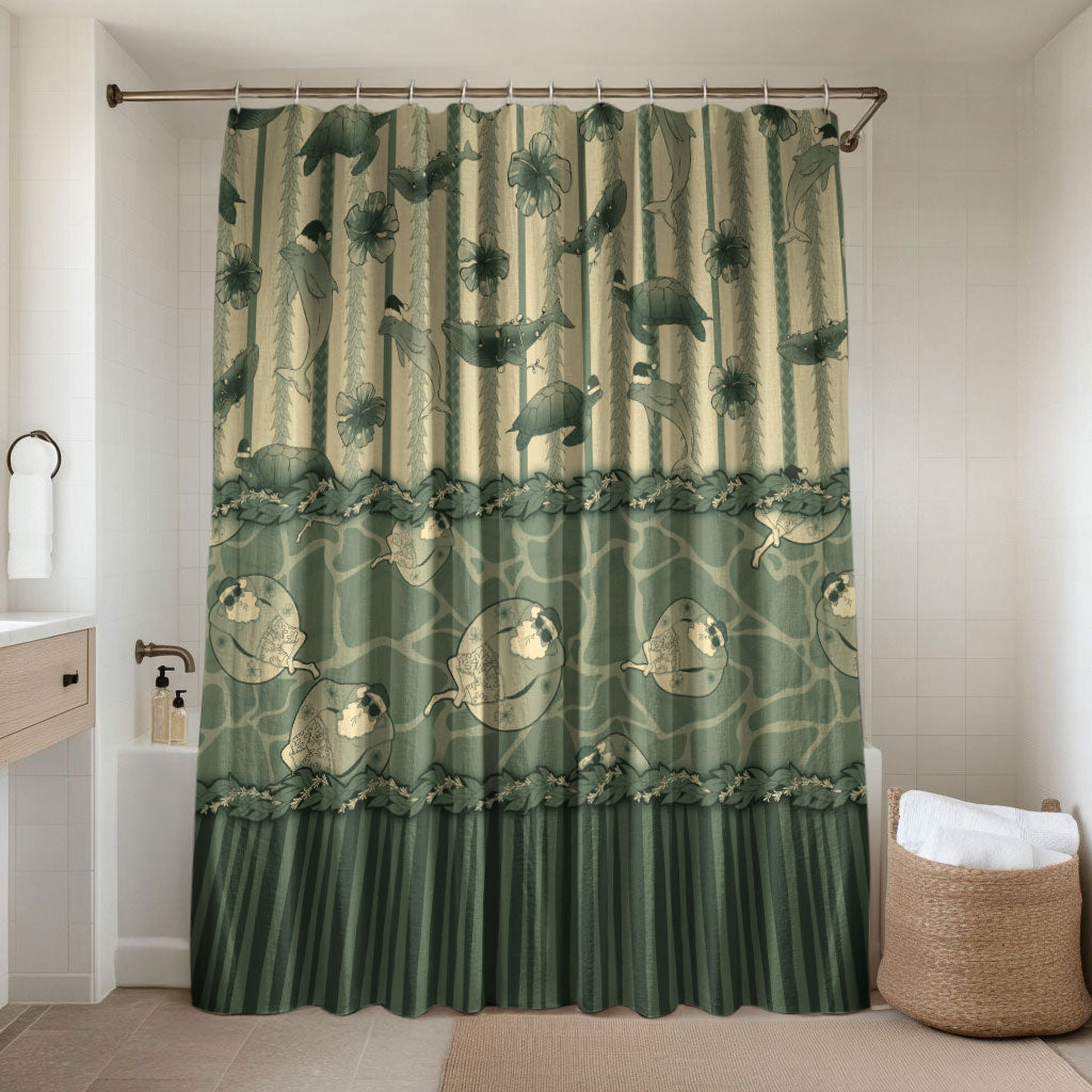 Hawaii Christmas In July Bathroom Set Olive Green Mele Kalikimaka Sea Animals