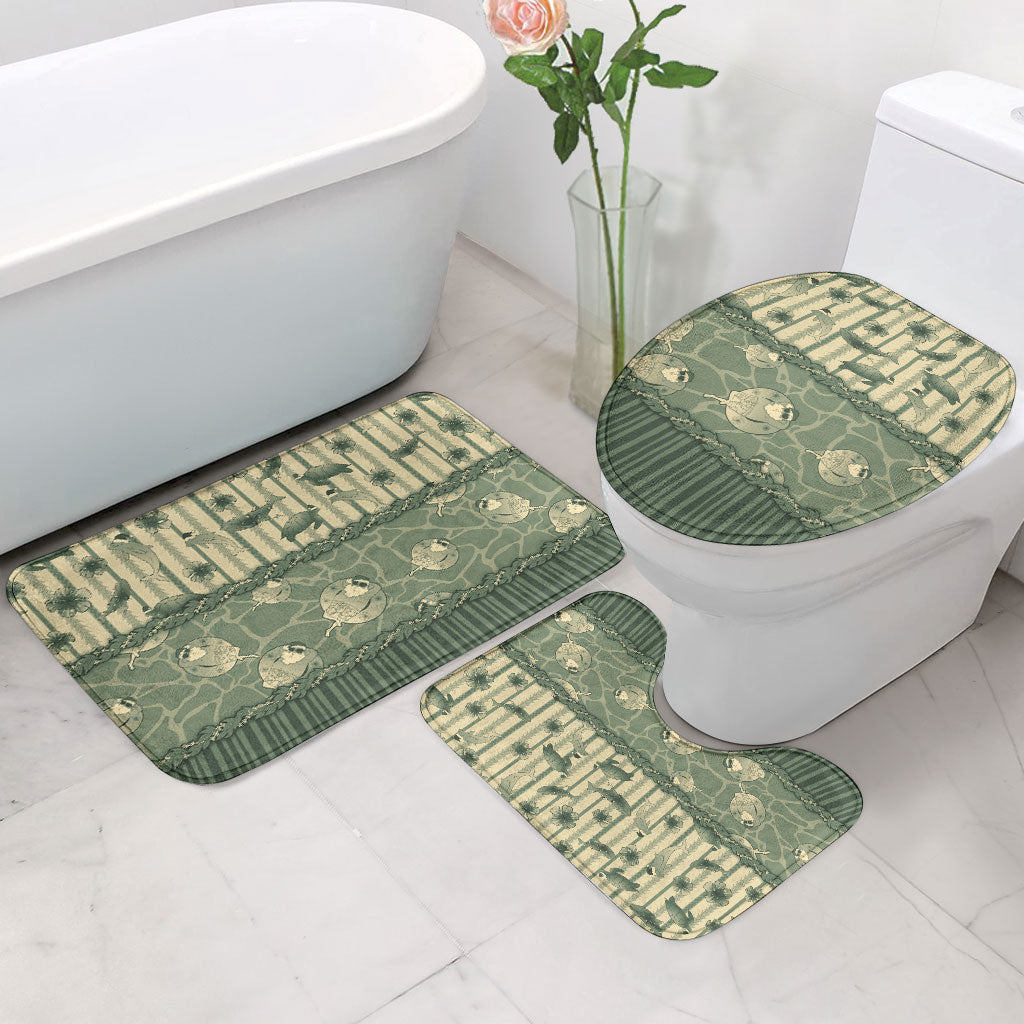 Hawaii Christmas In July Bathroom Set Olive Green Mele Kalikimaka Sea Animals