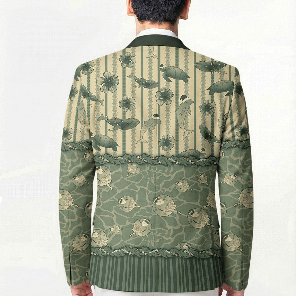 Hawaii Christmas In July Blazer Olive Green Mele Kalikimaka Sea Animals