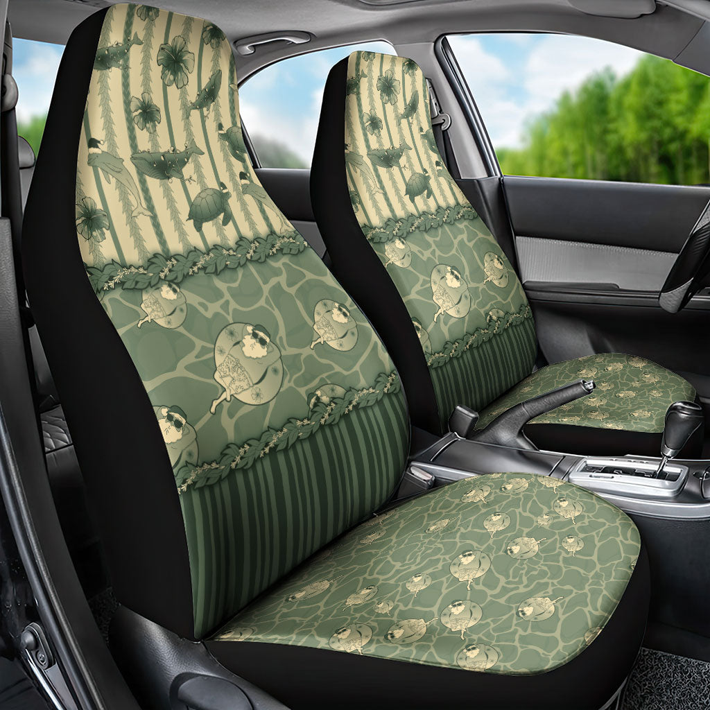 Hawaii Christmas In July Car Seat Cover Olive Green Mele Kalikimaka Sea Animals DT05 - Polynesian Pride