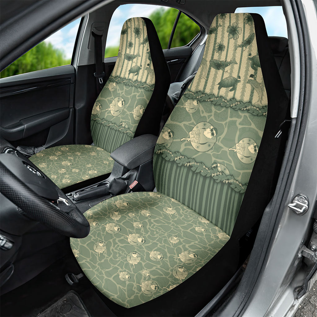 Hawaii Christmas In July Car Seat Cover Olive Green Mele Kalikimaka Sea Animals DT05 - Polynesian Pride