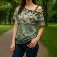 Hawaii Christmas In July Cross Shoulder Shirt Olive Green Mele Kalikimaka Sea Animals DT05 - Polynesian Pride