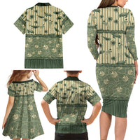 Hawaii Christmas In July Family Matching Long Sleeve Bodycon Dress and Hawaiian Shirt Olive Green Mele Kalikimaka Sea Animals DT05 - Polynesian Pride