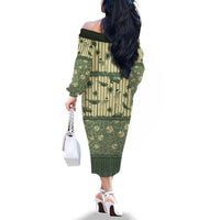 Hawaii Christmas In July Family Matching Off The Shoulder Long Sleeve Dress and Hawaiian Shirt Olive Green Mele Kalikimaka Sea Animals DT05 - Polynesian Pride