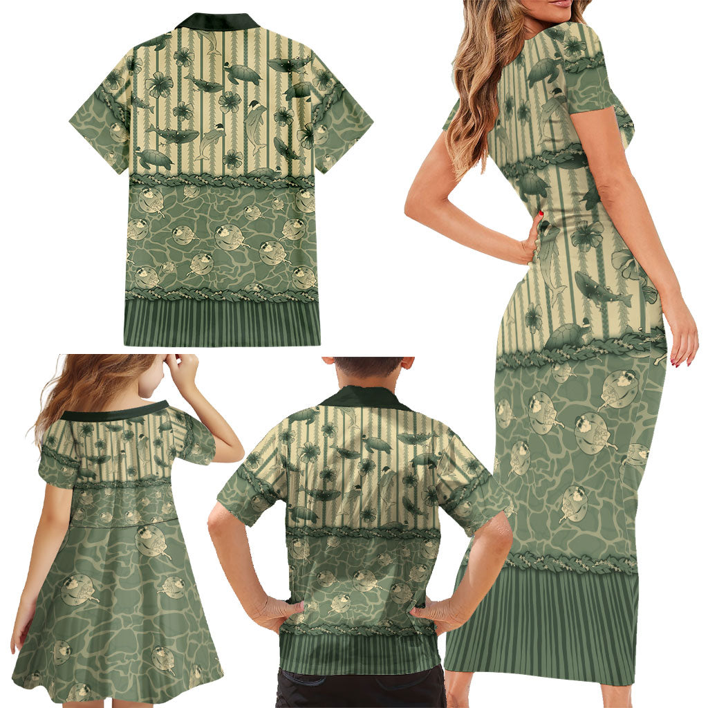 Hawaii Christmas In July Family Matching Short Sleeve Bodycon Dress and Hawaiian Shirt Olive Green Mele Kalikimaka Sea Animals DT05 - Polynesian Pride