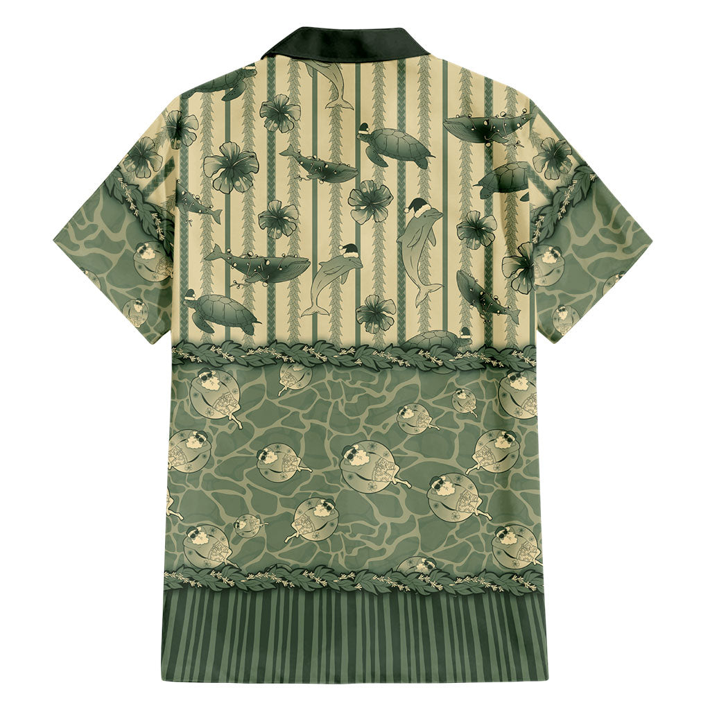 Hawaii Christmas In July Family Matching Summer Maxi Dress and Hawaiian Shirt Olive Green Mele Kalikimaka Sea Animals DT05 - Polynesian Pride