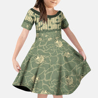 Hawaii Christmas In July Family Matching Tank Maxi Dress and Hawaiian Shirt Olive Green Mele Kalikimaka Sea Animals DT05 Daughter's Dress Green - Polynesian Pride