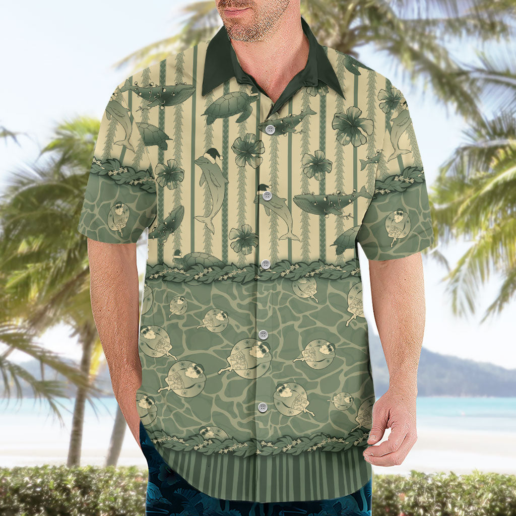 Hawaii Christmas In July Hawaiian Shirt Olive Green Mele Kalikimaka Sea Animals DT05 - Polynesian Pride