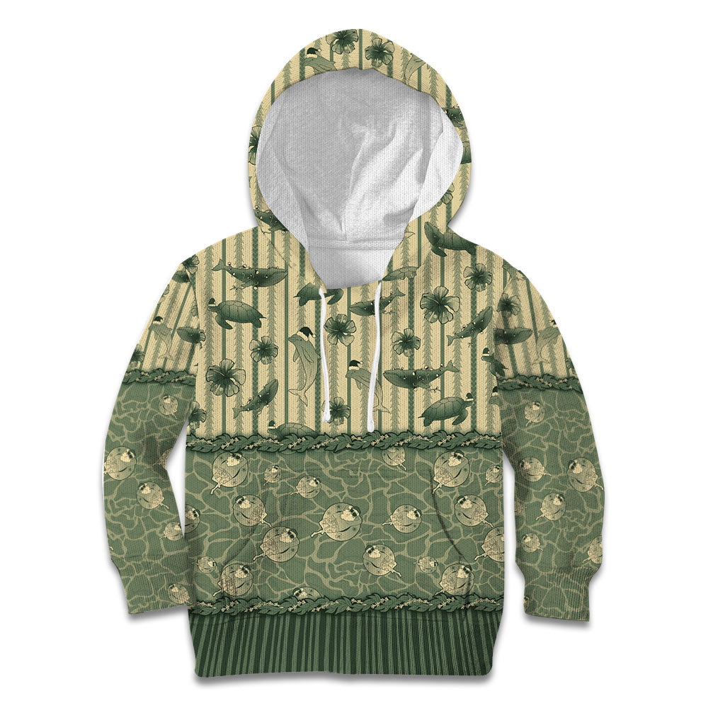 Hawaii Christmas In July Kid Hoodie Olive Green Mele Kalikimaka Sea Animals DT05 Hoodie Green - Polynesian Pride