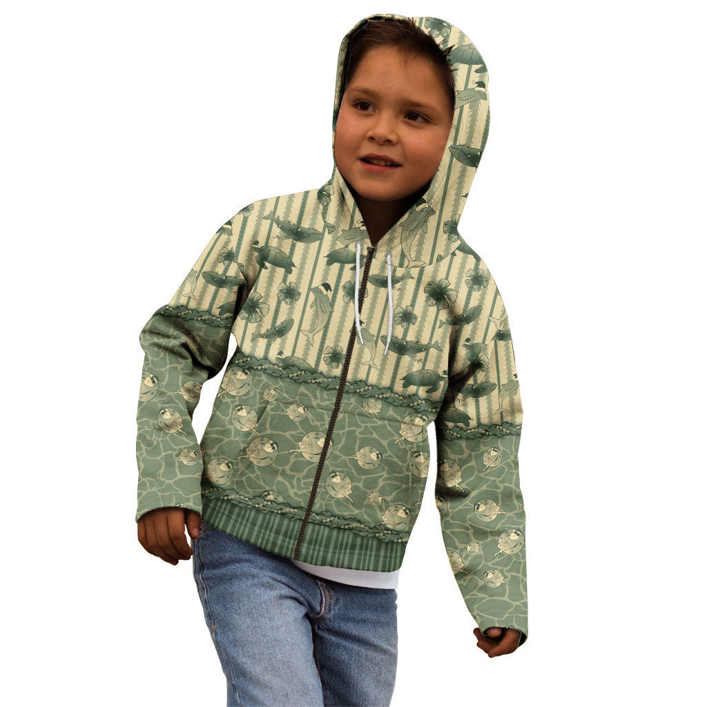 Hawaii Christmas In July Kid Hoodie Olive Green Mele Kalikimaka Sea Animals DT05 - Polynesian Pride