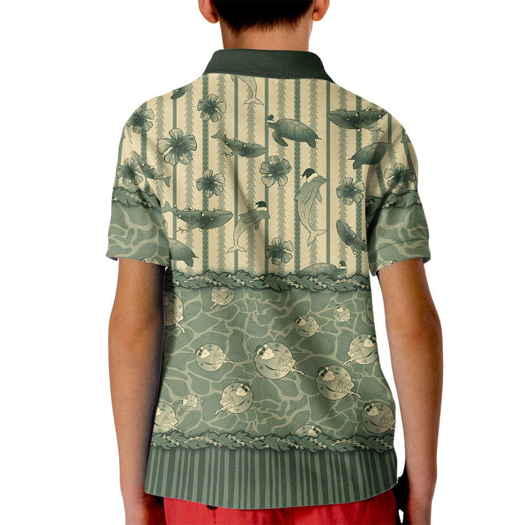 Hawaii Christmas In July Kid Polo Shirt Olive Green Mele Kalikimaka Sea Animals DT05 - Polynesian Pride