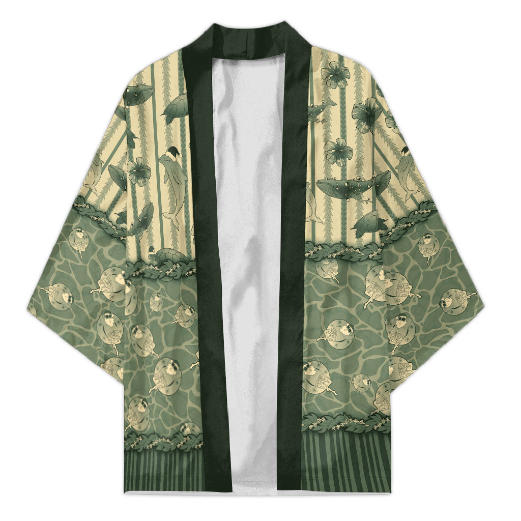 Hawaii Christmas In July Kimono Olive Green Mele Kalikimaka Sea Animals DT05 Unisex Green - Polynesian Pride