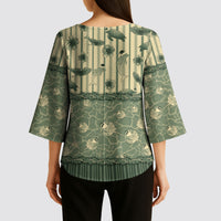 Hawaii Christmas In July Kimono Sleeve Blouse Olive Green Mele Kalikimaka Sea Animals DT05 - Polynesian Pride