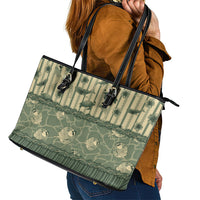 Hawaii Christmas In July Leather Tote Bag Olive Green Mele Kalikimaka Sea Animals