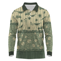 Hawaii Christmas In July Long Sleeve Polo Shirt Olive Green Mele Kalikimaka Sea Animals DT05 Green - Polynesian Pride