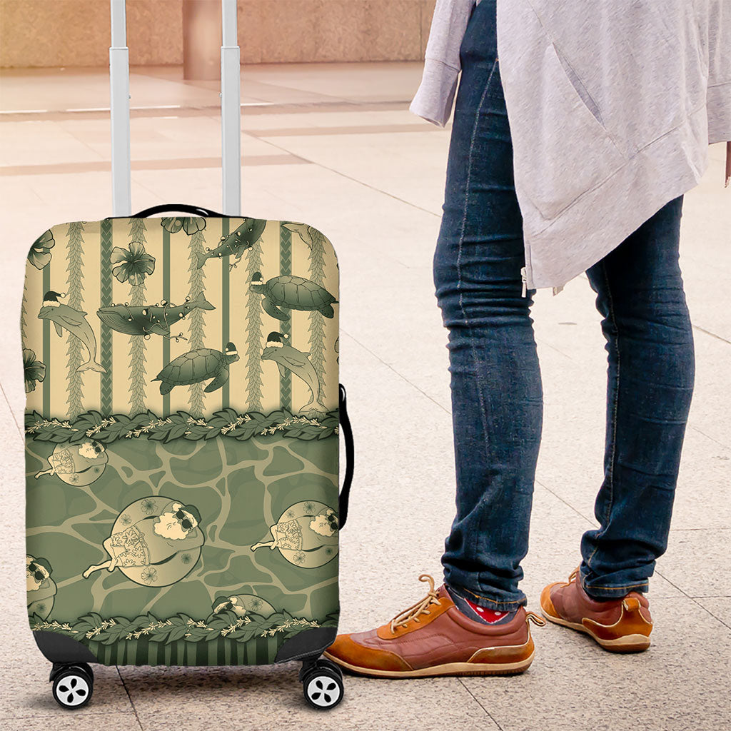 Hawaii Christmas In July Luggage Cover Olive Green Mele Kalikimaka Sea Animals DT05 Green - Polynesian Pride