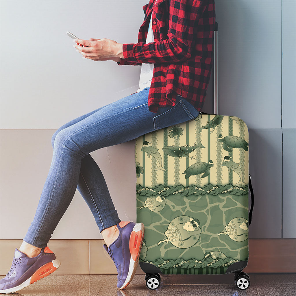 Hawaii Christmas In July Luggage Cover Olive Green Mele Kalikimaka Sea Animals DT05 - Polynesian Pride