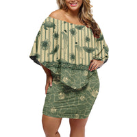 Hawaii Christmas In July Off Shoulder Short Dress Olive Green Mele Kalikimaka Sea Animals DT05 Women Green - Polynesian Pride