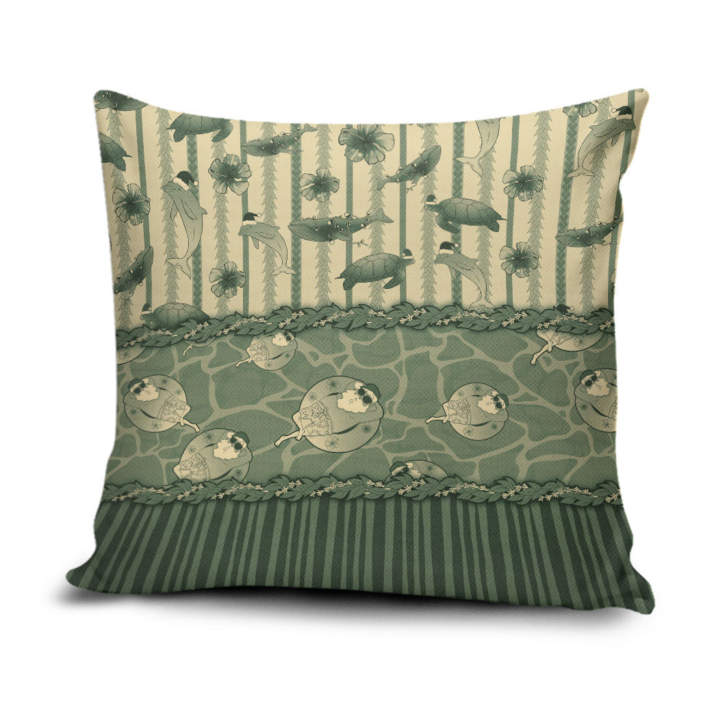 Hawaii Christmas In July Pillow Cover Olive Green Mele Kalikimaka Sea Animals DT05 Green - Polynesian Pride