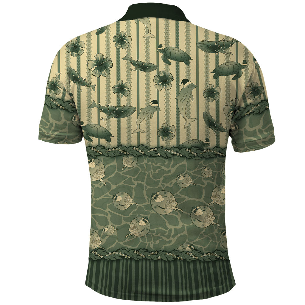 Hawaii Christmas In July Polo Shirt Olive Green Mele Kalikimaka Sea Animals DT05 - Polynesian Pride