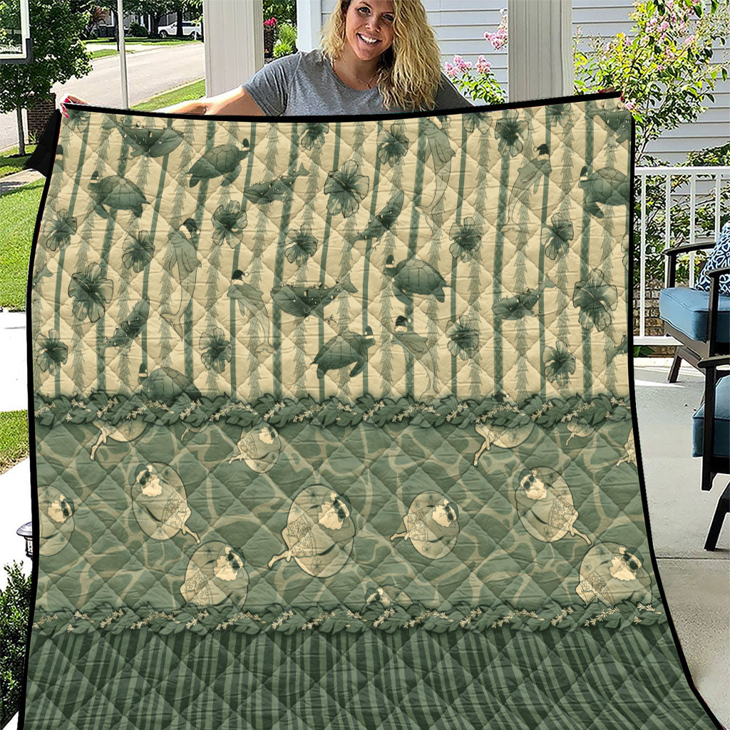 Hawaii Christmas In July Quilt Olive Green Mele Kalikimaka Sea Animals DT05 Green - Polynesian Pride