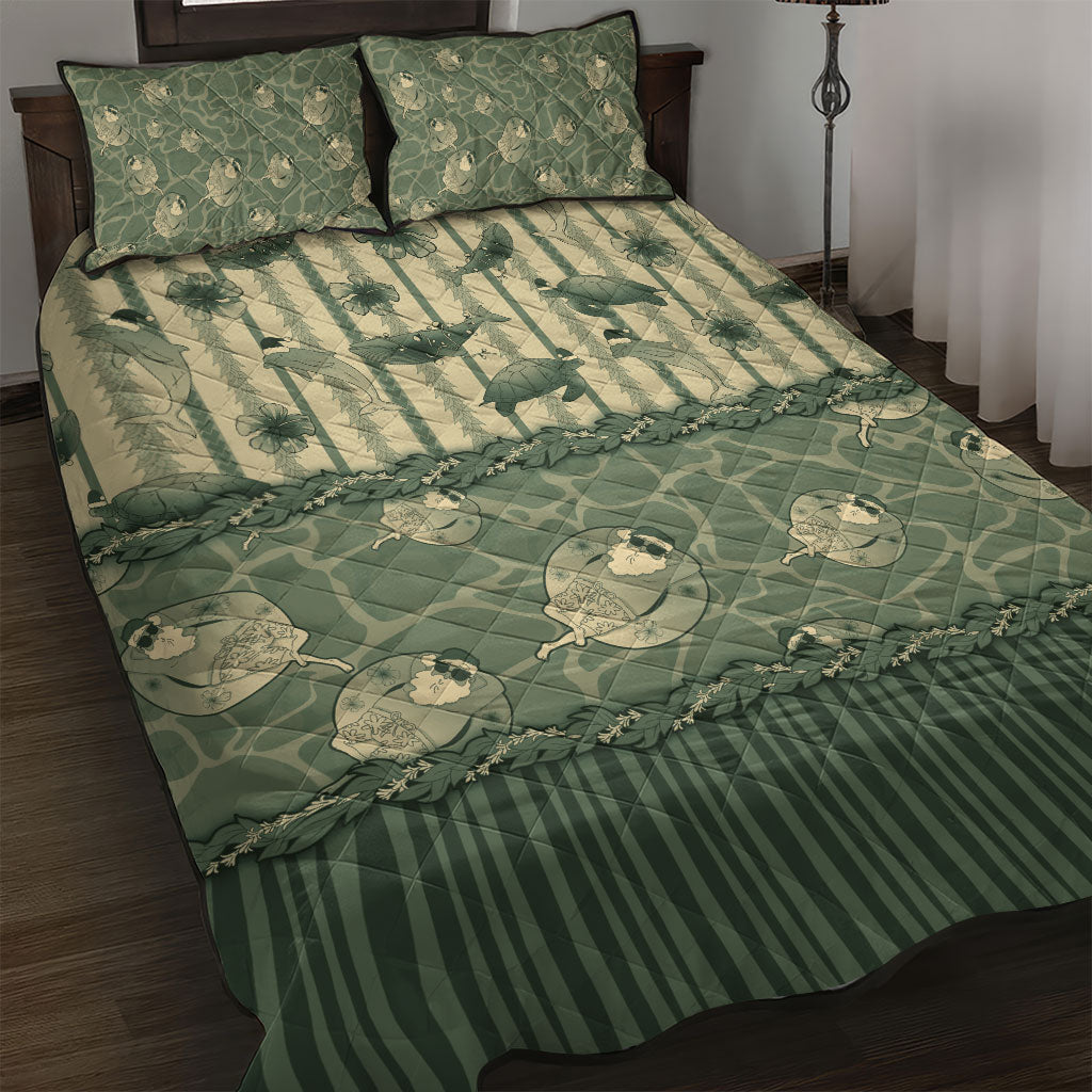 Hawaii Christmas In July Quilt Bed Set Olive Green Mele Kalikimaka Sea Animals DT05 Green - Polynesian Pride