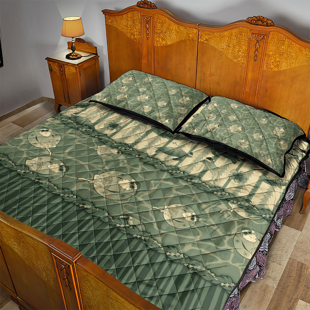 Hawaii Christmas In July Quilt Bed Set Olive Green Mele Kalikimaka Sea Animals