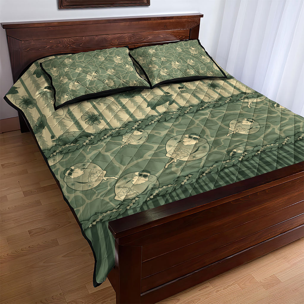 Hawaii Christmas In July Quilt Bed Set Olive Green Mele Kalikimaka Sea Animals
