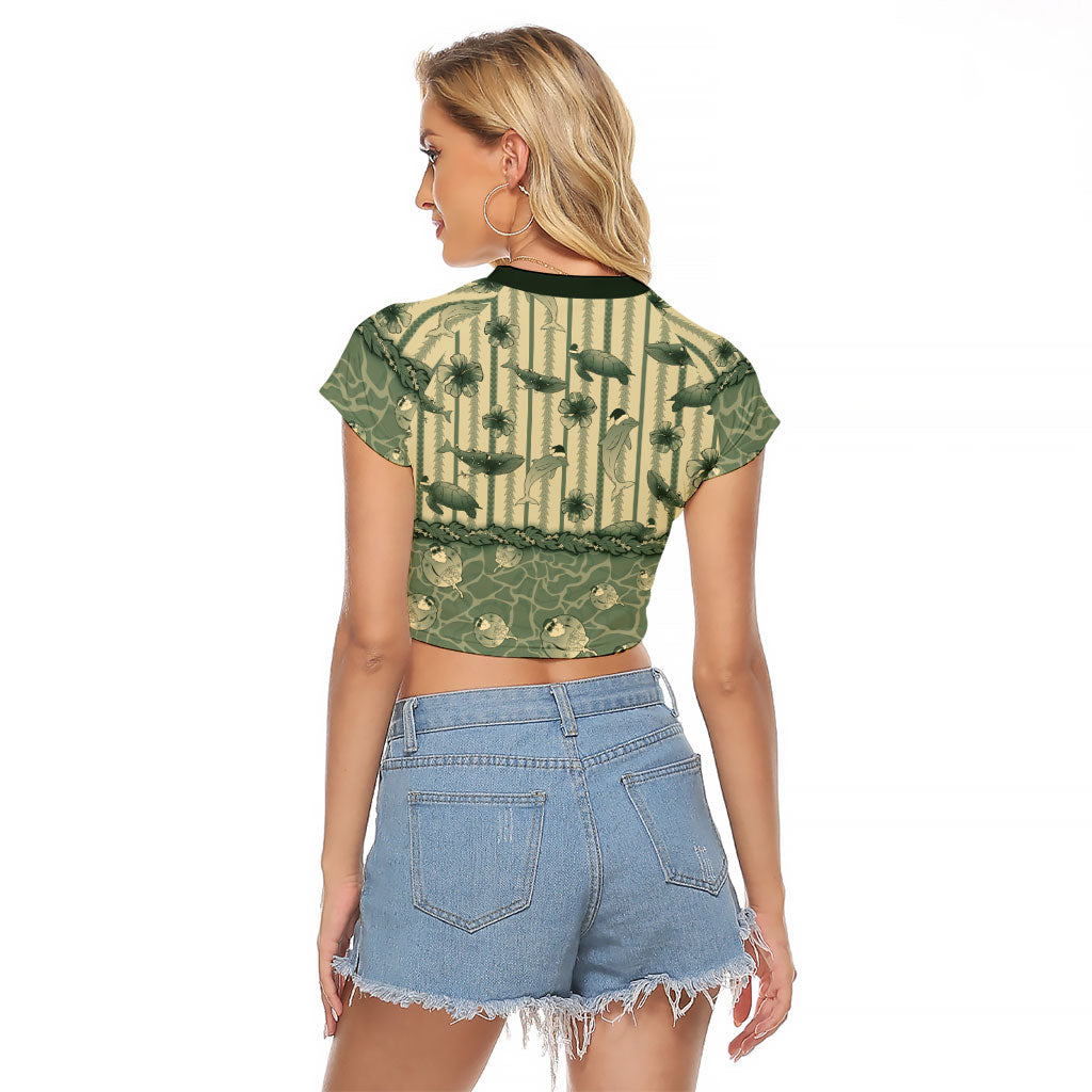 Hawaii Christmas In July Raglan Cropped T Shirt Olive Green Mele Kalikimaka Sea Animals DT05 - Polynesian Pride