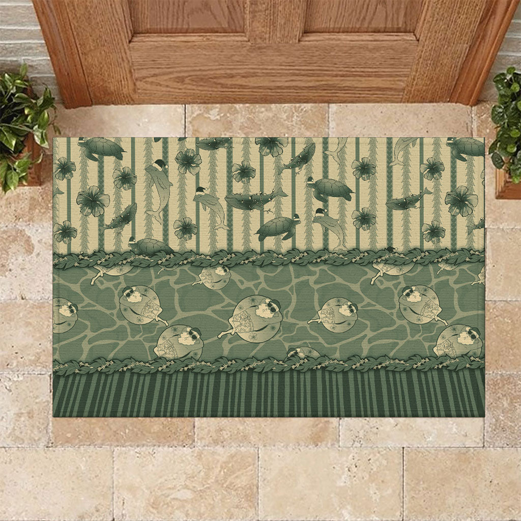Hawaii Christmas In July Rubber Doormat Olive Green Mele Kalikimaka Sea Animals DT05 Green - Polynesian Pride