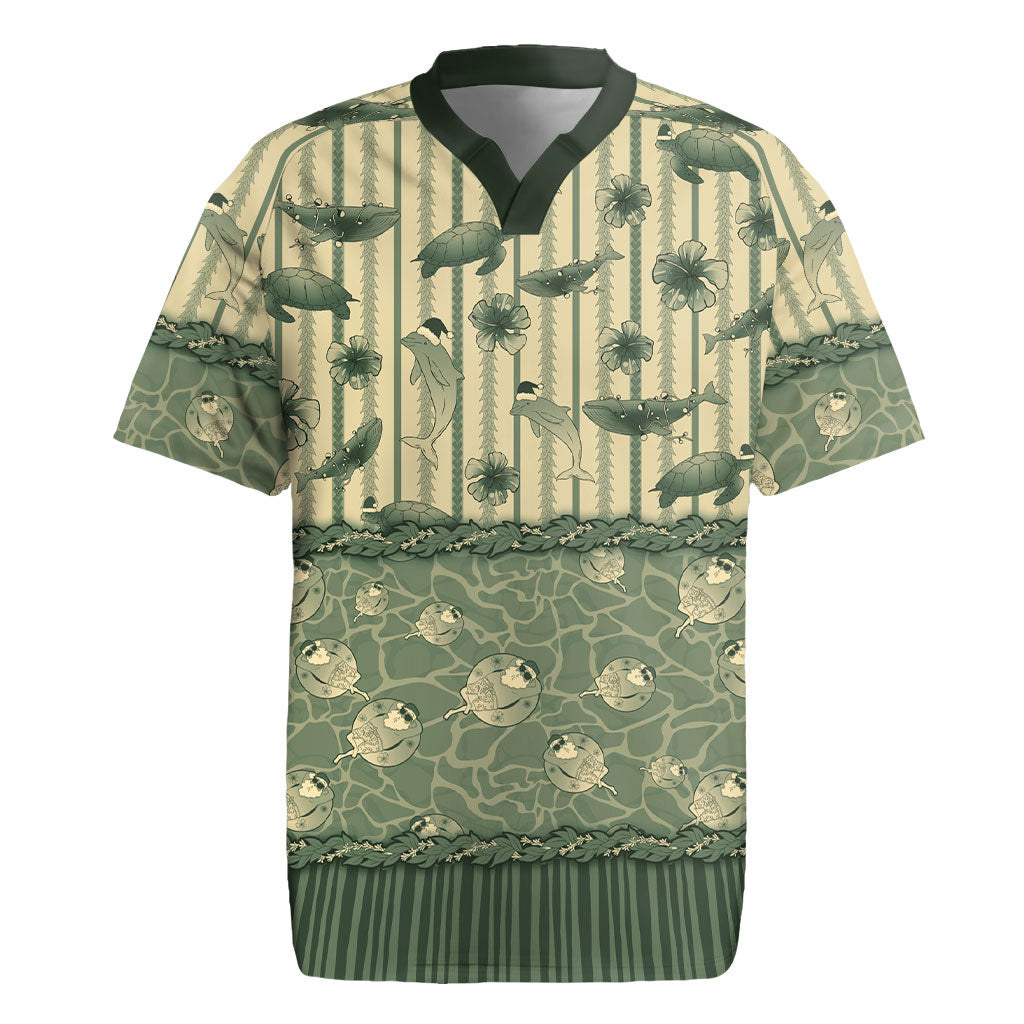 Hawaii Christmas In July Rugby Jersey Olive Green Mele Kalikimaka Sea Animals DT05 Green - Polynesian Pride