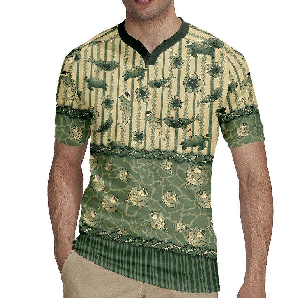 Hawaii Christmas In July Rugby Jersey Olive Green Mele Kalikimaka Sea Animals