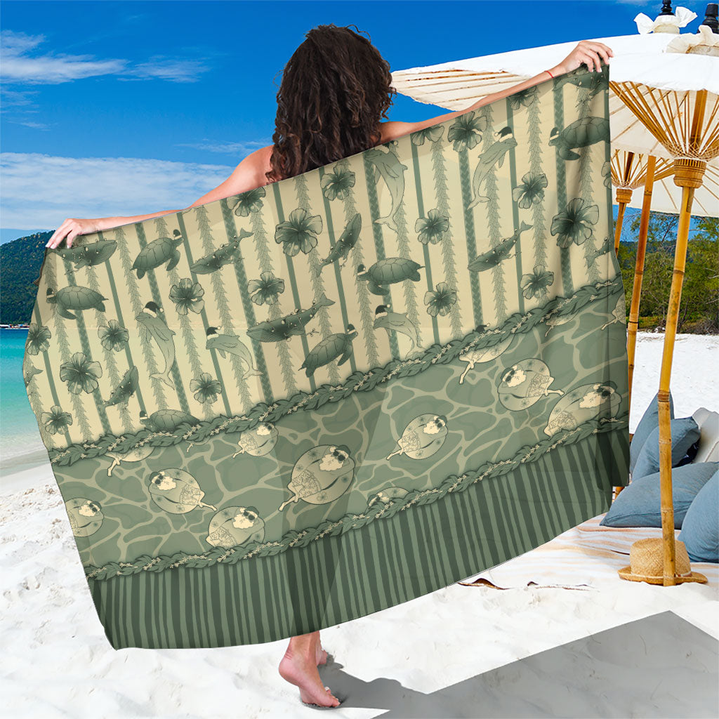 Hawaii Christmas In July Sarong Olive Green Mele Kalikimaka Sea Animals DT05 One Size 44 x 66 inches Green - Polynesian Pride